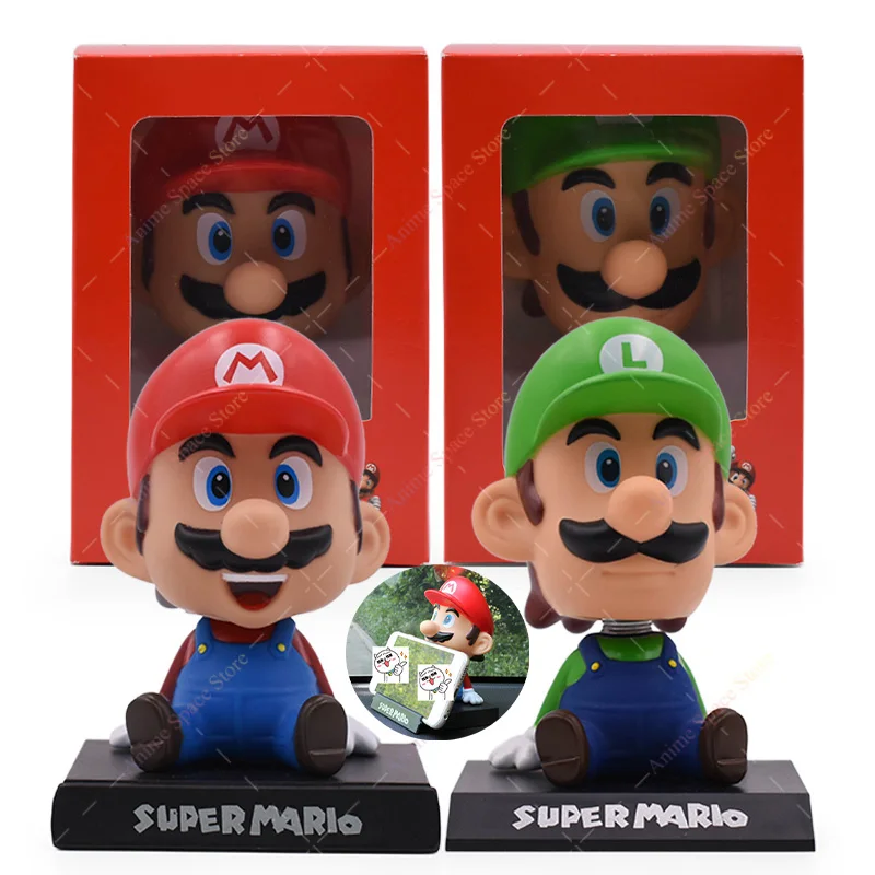 ตัวเลขการกระทํา Mario Luigi เขย่าหัวผู้ถือโทรศัพท์ตุ๊กตา PVC อะนิเมะอุปกรณ์ต่อพ่วงเขย่าหัวโทรศัพท์เครื่องประดับรถของเล่น