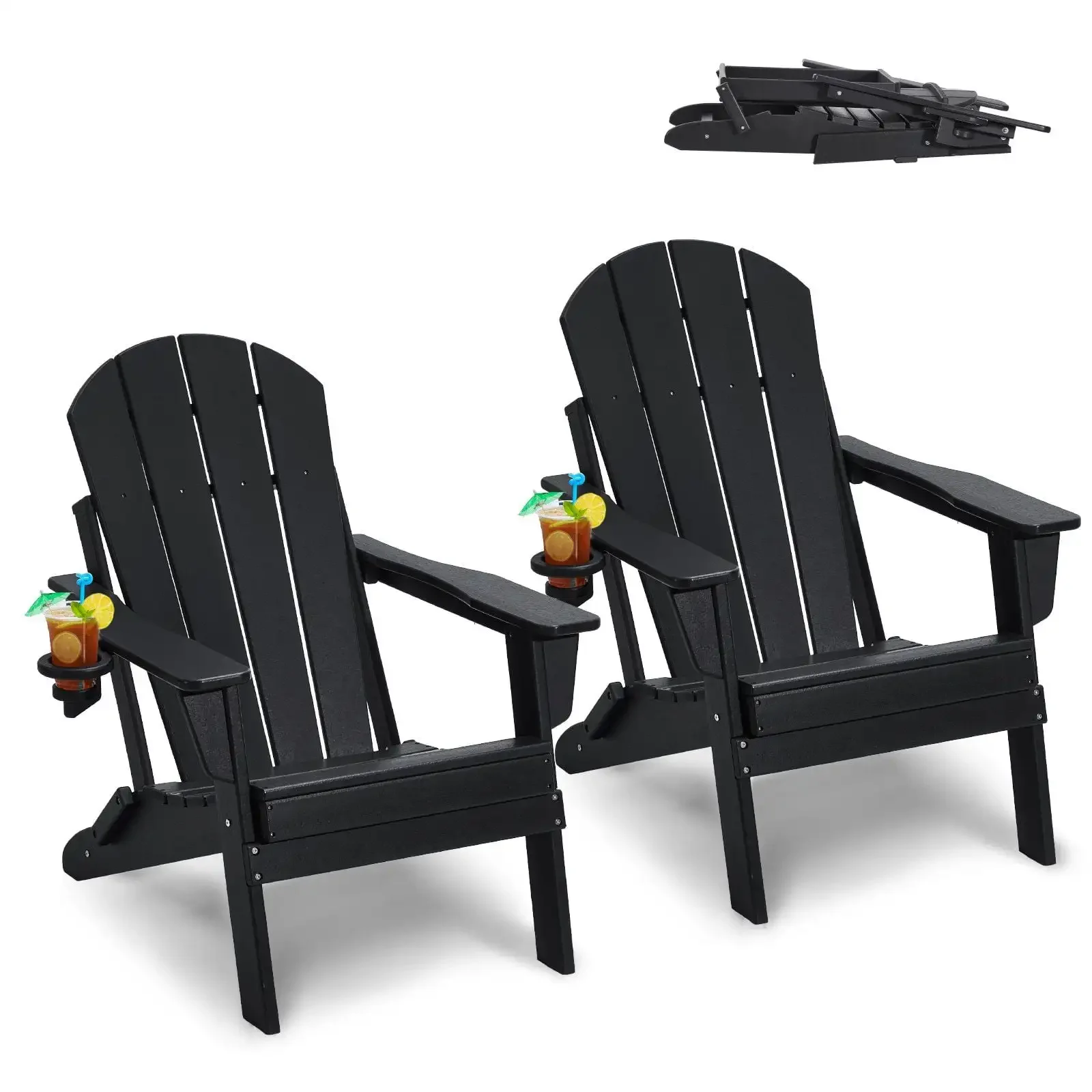 

Пластиковый набор стульев Adirondack из 2-х всепогодных складных костра, черный