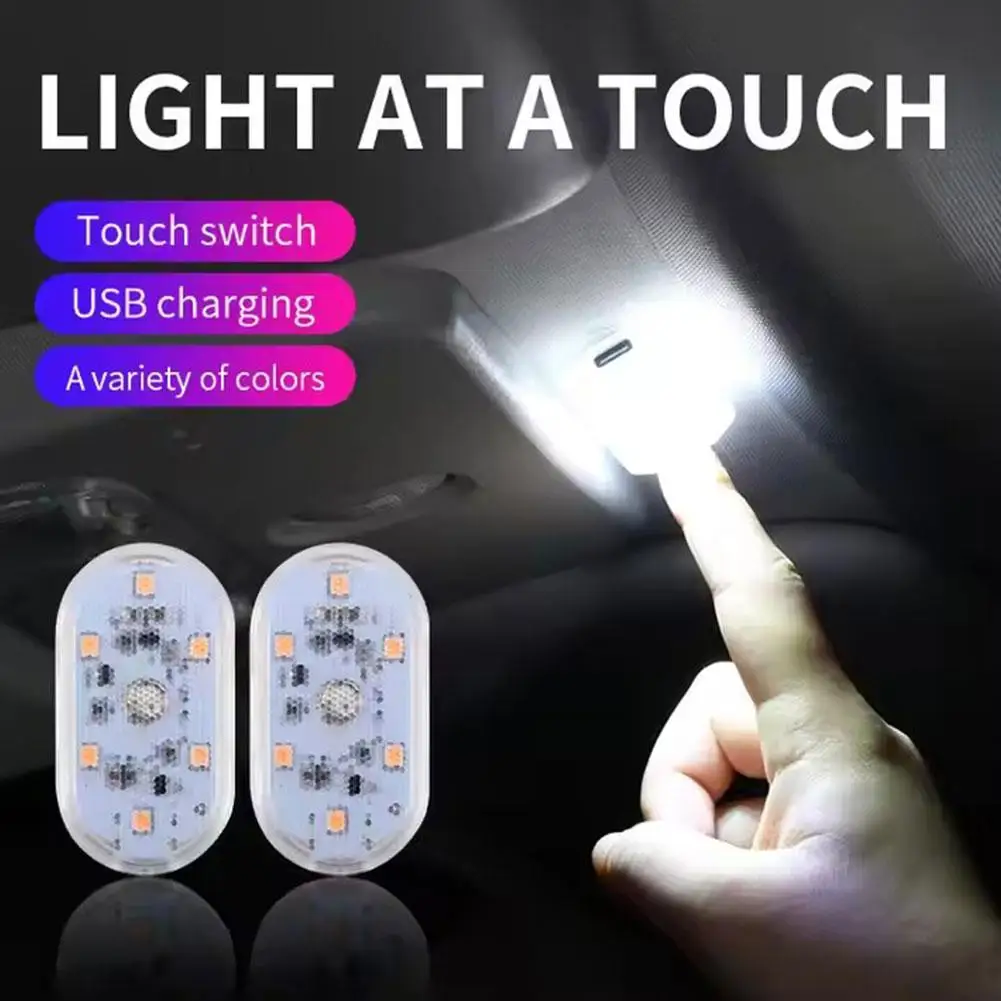 1/2/4PC Mini Car LED Light USB Charging Car Interior Atmosphere Lighting for Armrest Box Switch Touch Magnetic Reading Foot Lamp