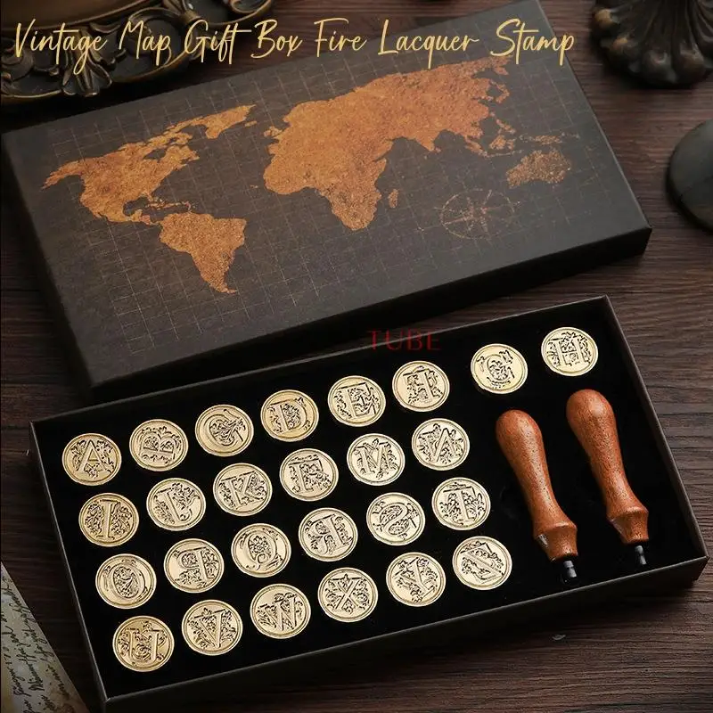 Imagem -02 - Brass Wax Seal Stamp Kit com Alça Mapa Faça Você Mesmo Convite Envelope Decoração Casamento Embrulho de Ano Novo 12 Pcs 26 Pcs