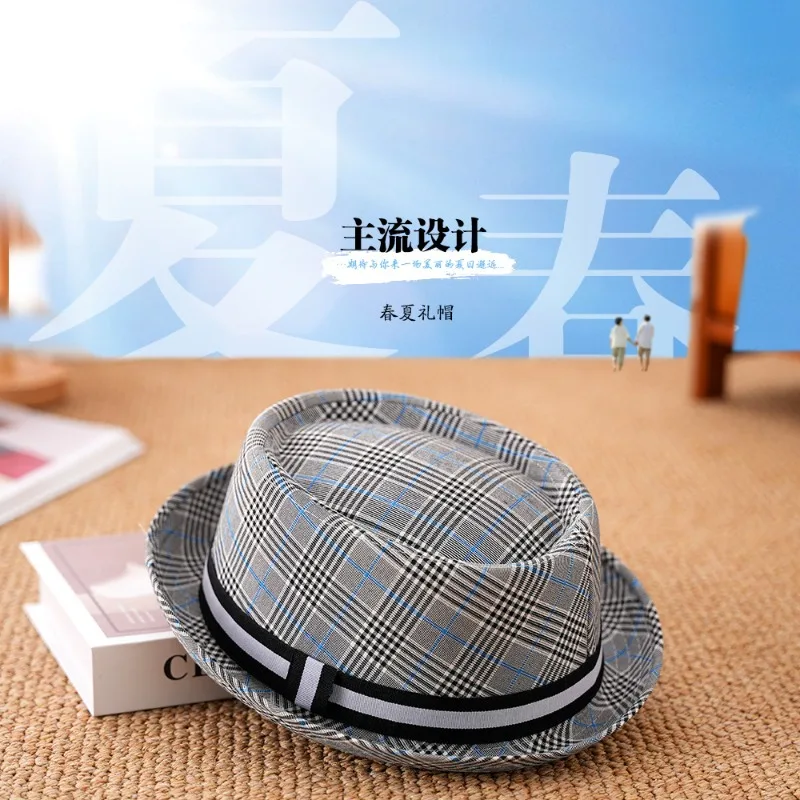 New Plaid Short Brim Sun Jazz Hat for Men, British Dome Fedora Cap All Match for Women Summer Daily Fashion Wear