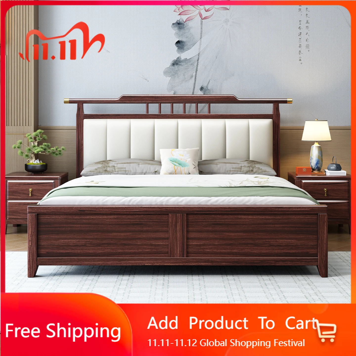 

Solid Wood Design Bed Chinese Light Luxury Sleeping Headboards Frame Bed Art Queen Modern Letto Matrimoniale Unique Furniture