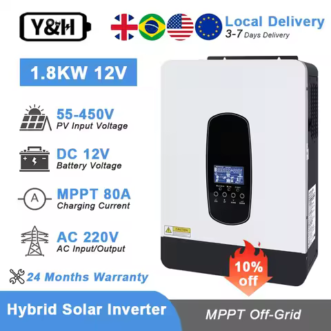 Y&amp;H 2200VA 3200VA Hybrid Solar inverter 12V 24V DC 220V AC 1.8KW 3KW Off Grid Inverter 80A MPPT Solar Charger Pure Sine Wave
