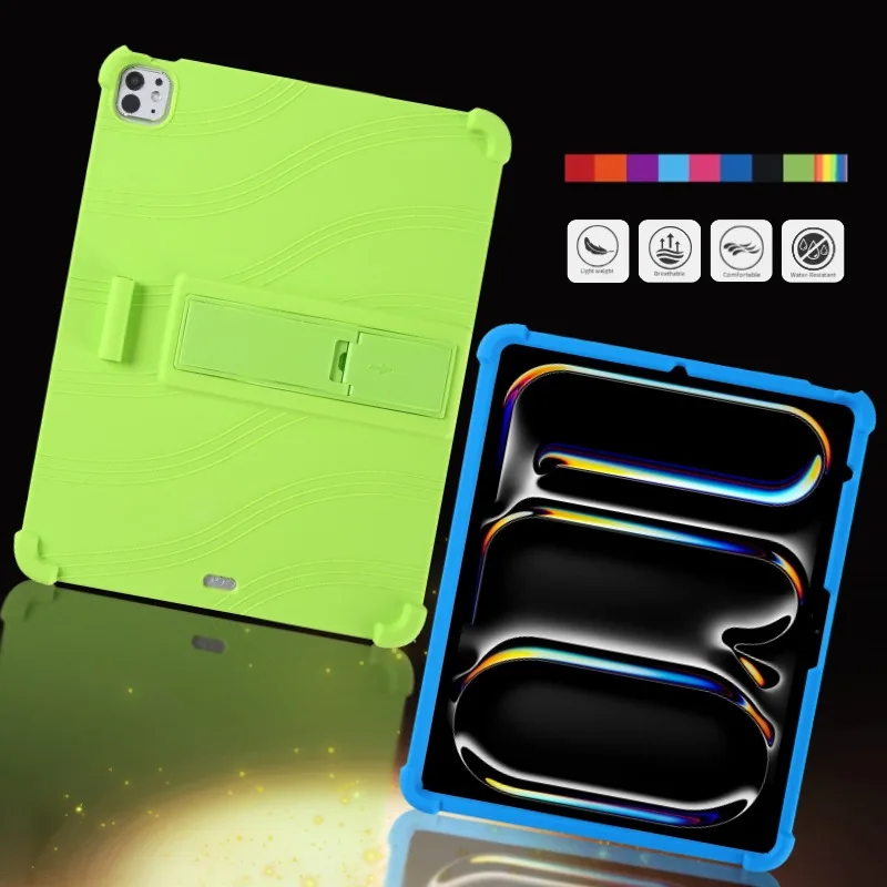 For iPad Pro 13  inch Protective Case M5 2025 Case Kids Friendly Soft Silicone Adjustable Stand Cover protective sleeve