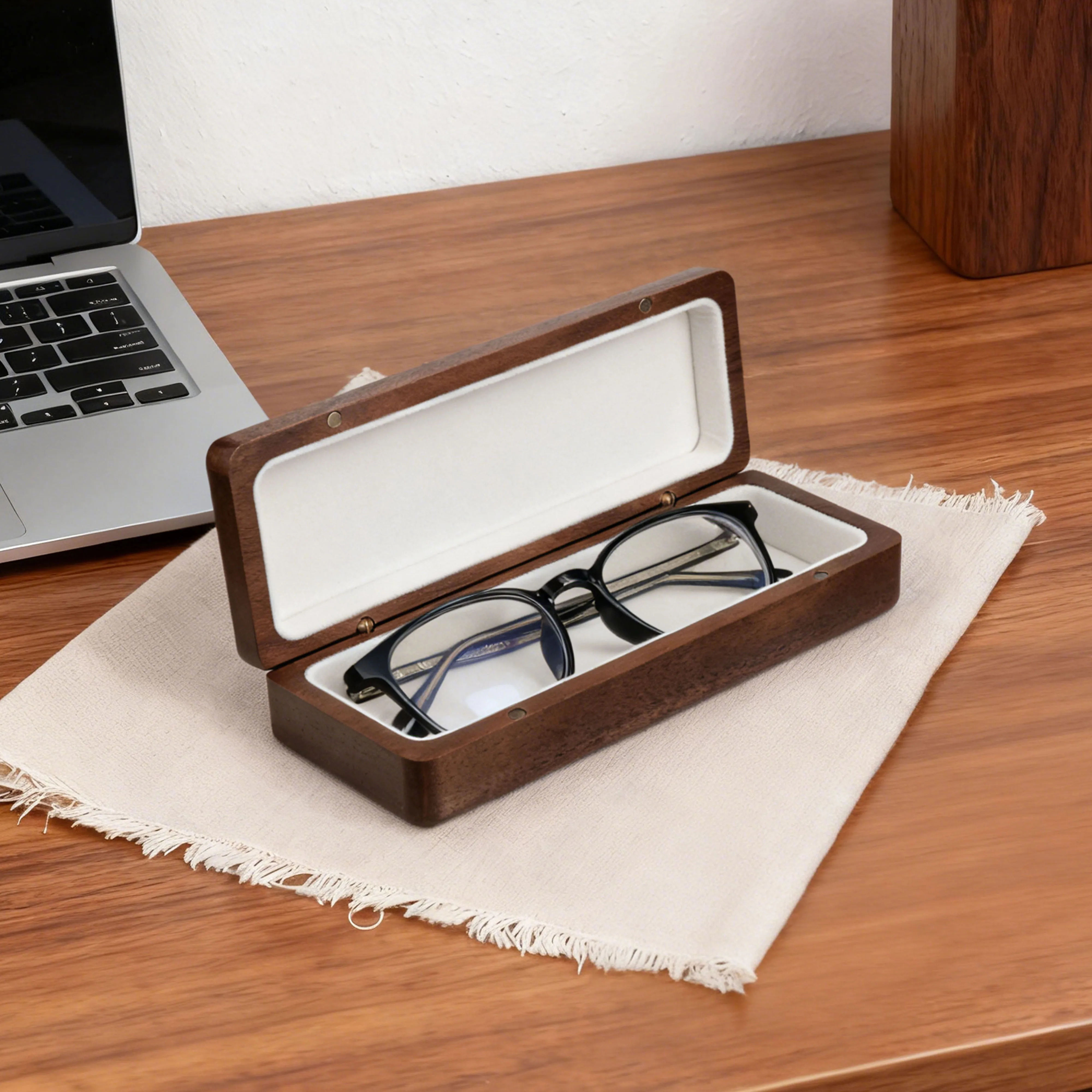 Handcrafted Solid Wood glasses case hard shell - Magnetic Closure, Velvet Lining & Brass Hardware