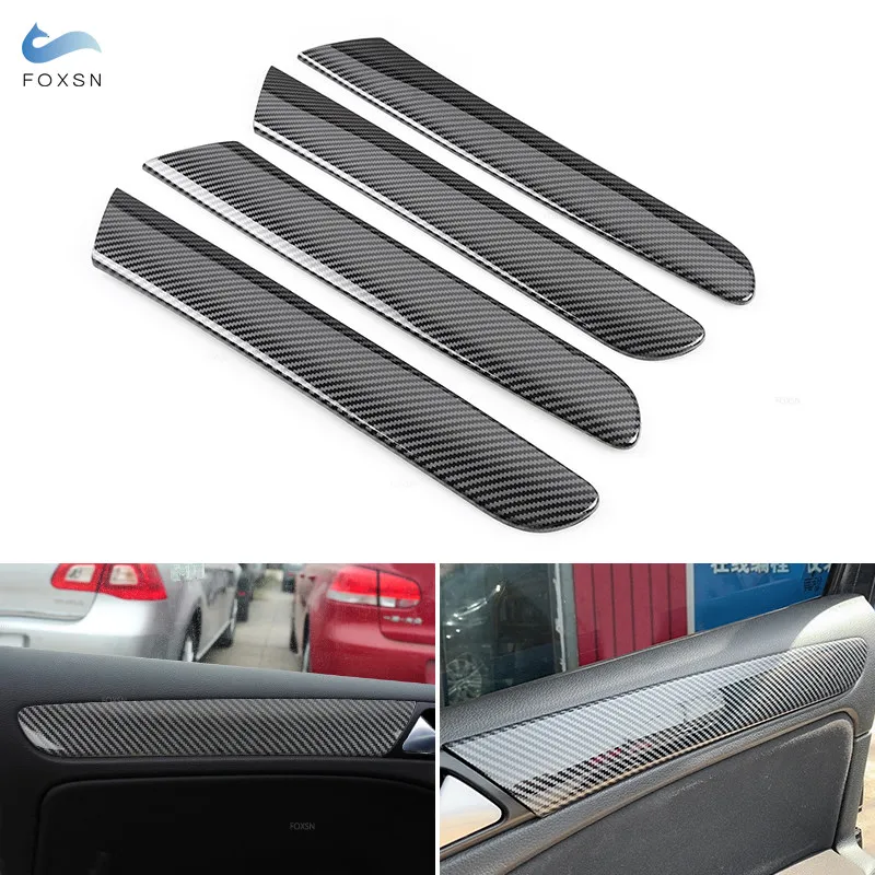 4pcs For VW Golf 6 MK6 2008 2009 2010-2013 Car Interior Door Window Panel Strips Cover Trim Accessories ABS Carbon Fiber Grain