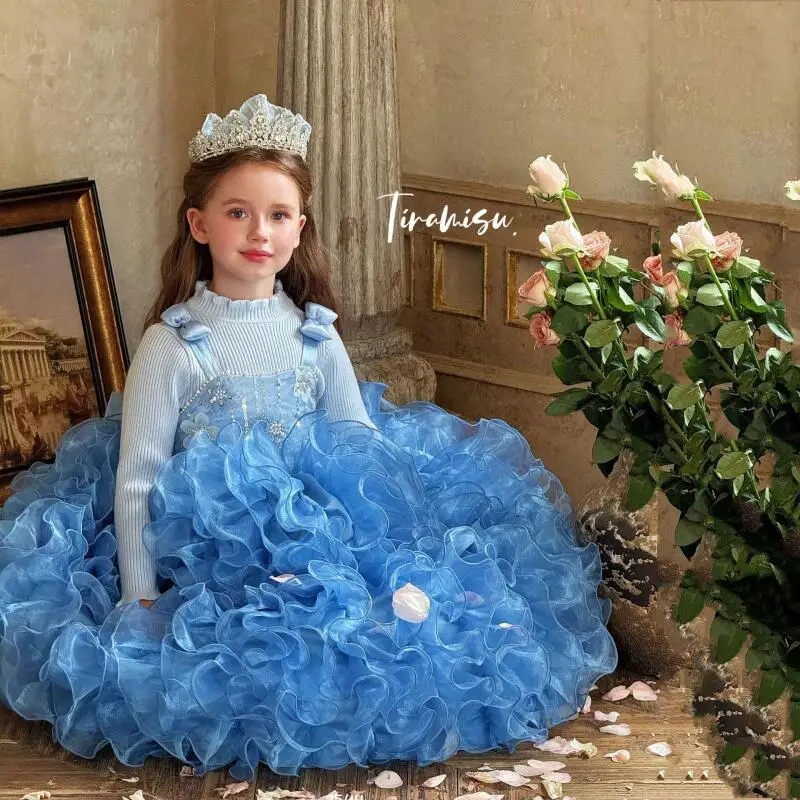 

Платье принцессы для девочек, осенне-зимнее кружевное пышное платье с цветочным узором для девочек, милое платье с длинными рукавами для девочек на день рождения, свадебная вечеринка, подарок для ребенка