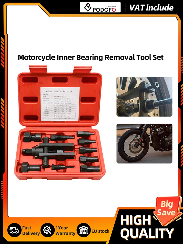 Podofo 8-25MM Blindloch-Lagerabzieher-Set, 10-teilig, Zweiklauen-Innenlager-Demontagewerkzeug für Motorräder und Autos