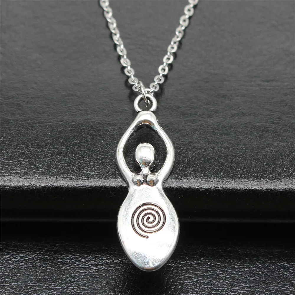Fashion Simple Vintage Antique Silver Color 39x13mm Fertility Goddess Mother Pendant Necklace For Women