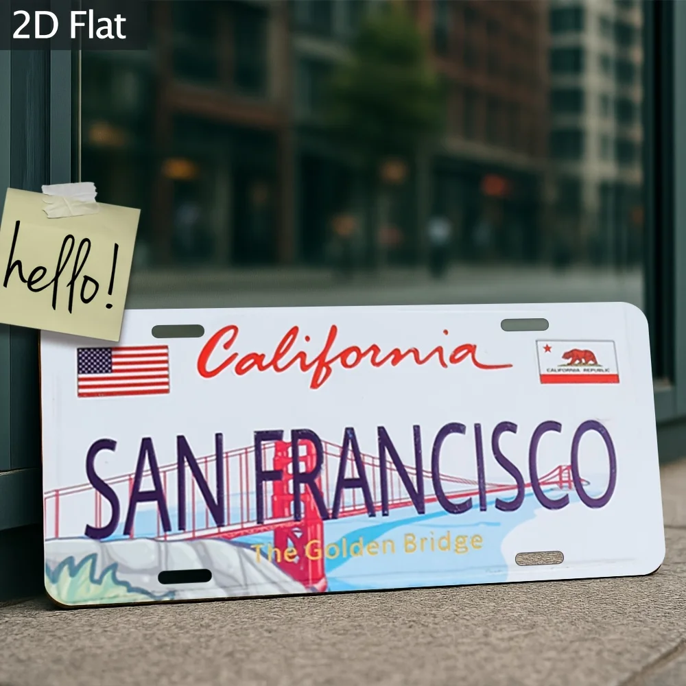 California License Plate Sign - Aluminum Wall Art, , San Francisco Golden Gate Bridge Design, Industrial Style Decor for Home,
