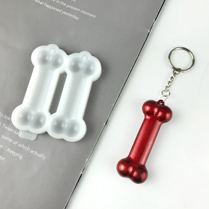 DIY Dog Bone-shape Ornaments Silicone Mold with Hole Keychain Pendant Epoxy Resin Mould Jewelry Backpack Hanging Charm Ornaments