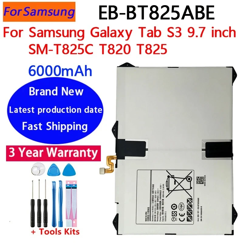NEW 6000mAh EB-BT825ABE For Samsung Tab S3 9.7/SM-T825C/SM-T820/SM-T82SM-T825Y Replacement Tablet Batteries+Tools Fast Shipping