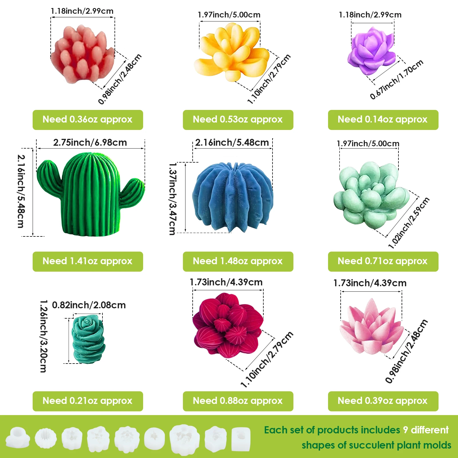 9Pcs Succulent Silicone Mold 3D Succulent Cactus Candle Molds Safe Cactus  Flower Resin Mold for Scented Candles Soaps Making - AliExpress 15