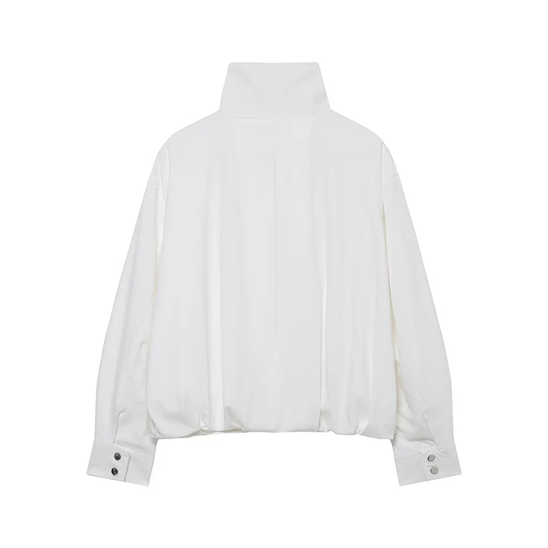 YENKYE ホワイトルーズフィットボンバージャケット女性のためのハイカラー長袖カジュアル春秋アウター女性ストリートウェア