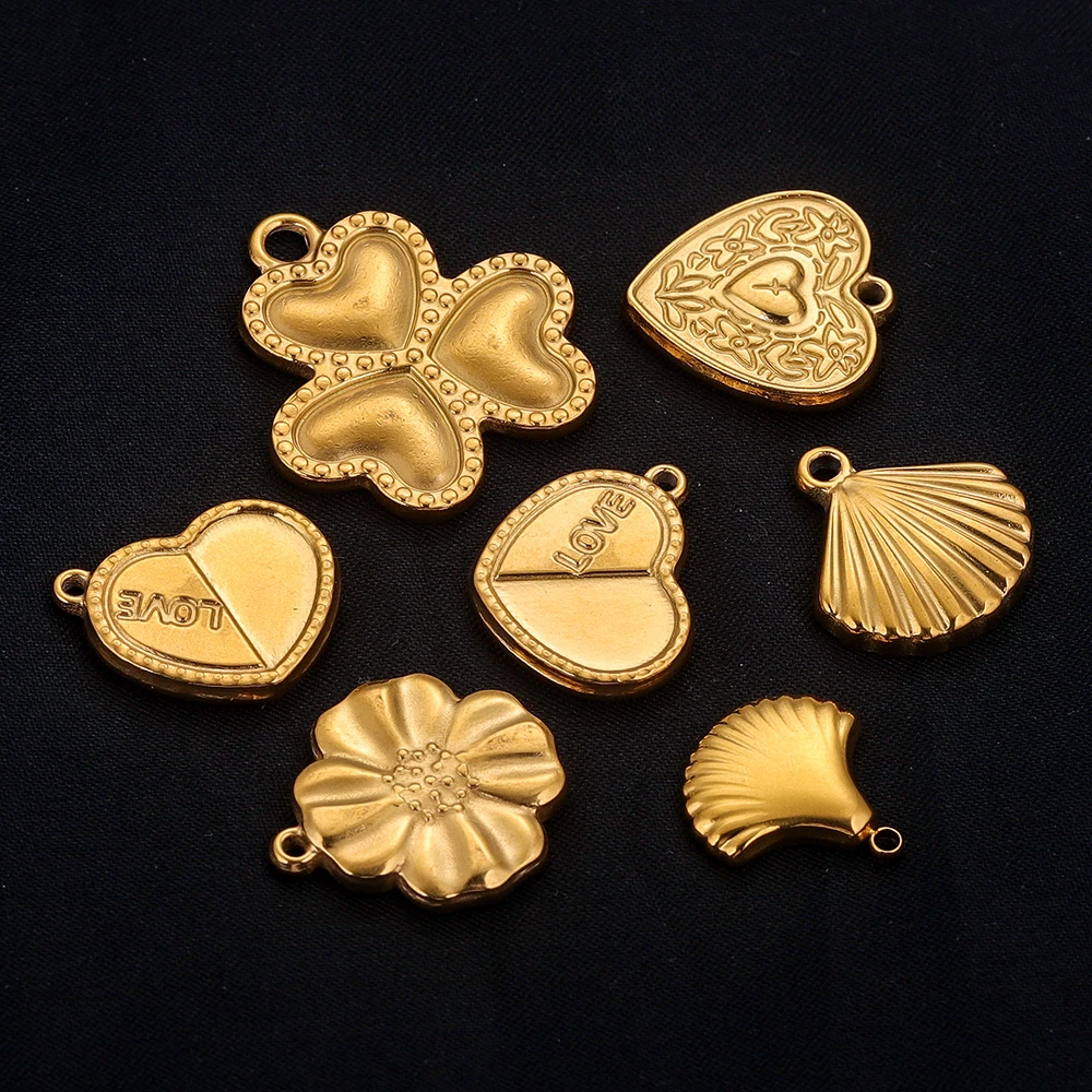5pcs Stainless Steel Gold Plated Shell Heart Charm for Jewelry Making Supplies DIY Bracelet Necklace Accessories Craft Wholesale image 6