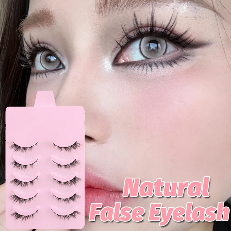 5 Pairs Winged End Eye Elongated Eyelashes 3D Black Stems Wispy Lashes Fox Eye Manga False Eyelashes Eyelashes Extension Makeup