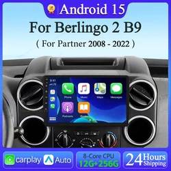 Android 15 Carplay For Citroen Berlingo 2 B9 Peugeot Partner 2008 2009 2010 -2022 Multimedia Car Radio Player DSP WIFI+4G Stereo