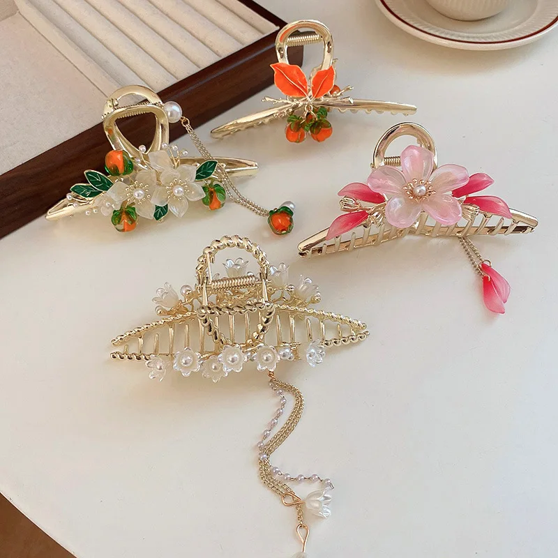 2022latest Handmade Natural Pearl Vintage Lily Of The Valley Tassel Hairpin shark clip Side Bangs Clip Side Clip headdress