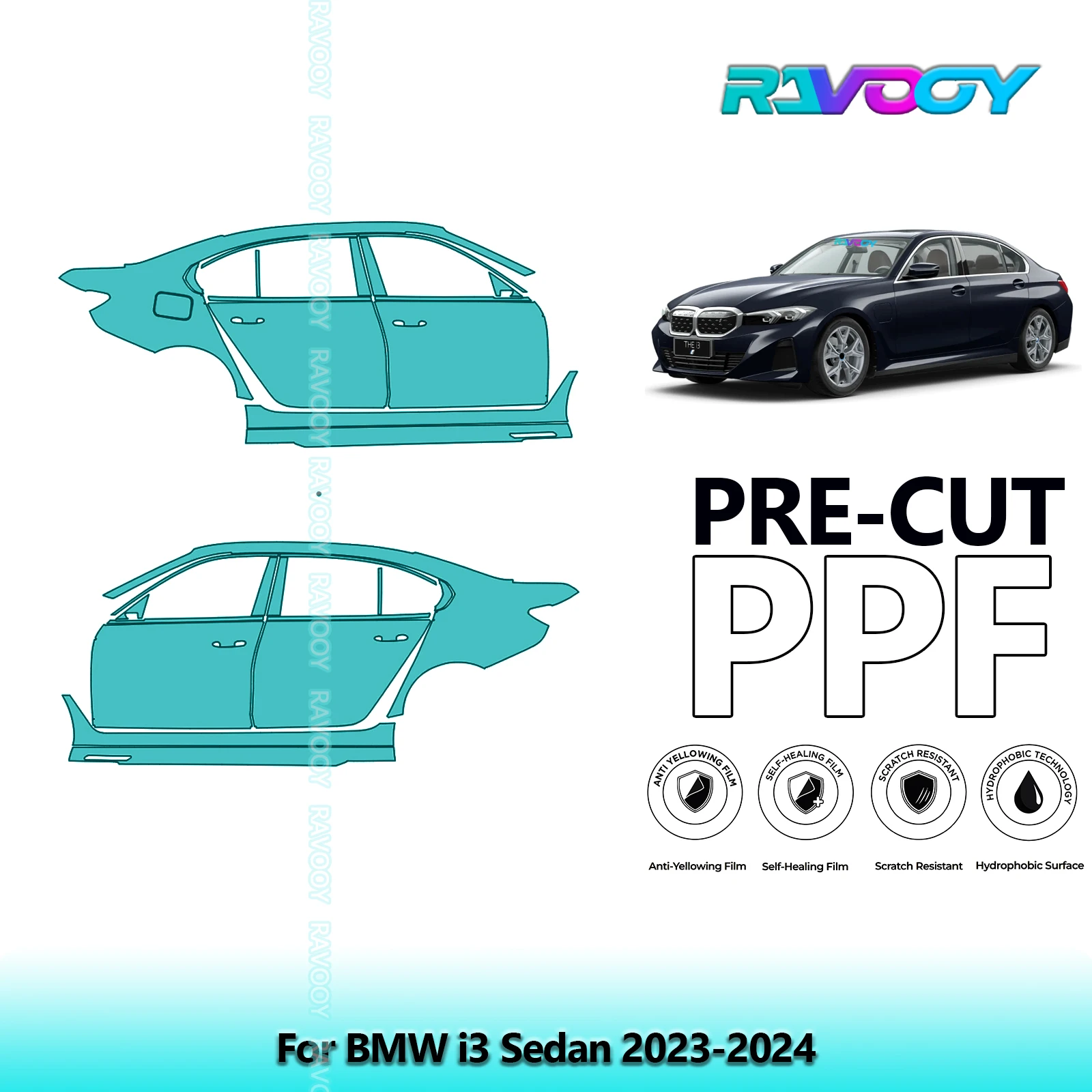 

For BMW i3 Sedan 2023-2024 8.5mil Clear Matte Pre-Cut PPF Door & A/B Pillar Kit TPU Paint Protection Film Set
