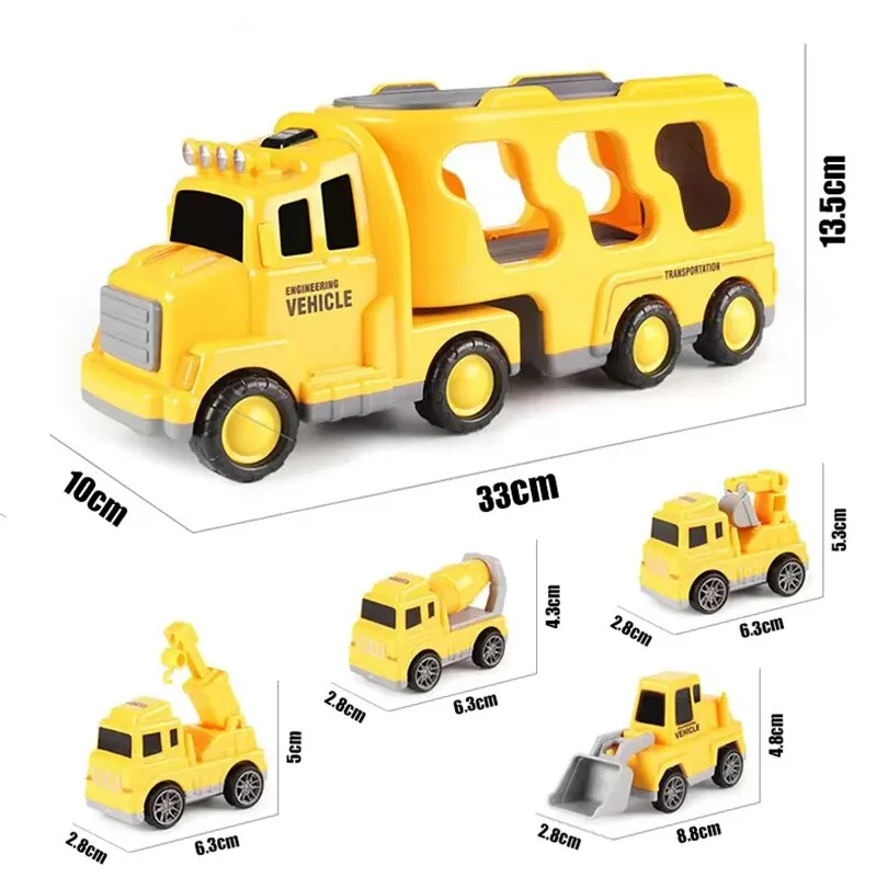 5pcs Kids Toy Construction Vehicles Transport Truck Carrier Toy Truck For Toddler Boys Girls Fire Truck Gift For Boys And Girls