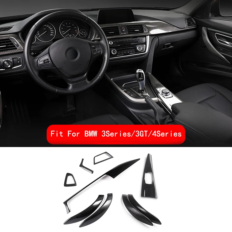 

For BMW 3 4 Series F30 Real Carbon Fiber Center Control Panel/Gear Shift Panel /Inside Door Handle/Multimedia Control Cover Trim