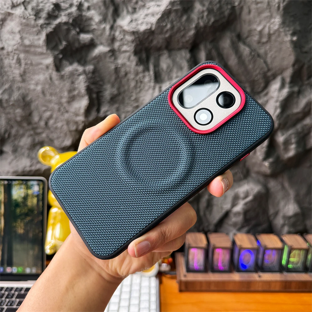 Luxuriöse Nylon-Gewebe-Textur-Muster PU-Lederhülle für OnePlus 15 13 15R 13S 1+13R mit Metall-Objektiv und magnetischer kabelloser Ladeabdeckung