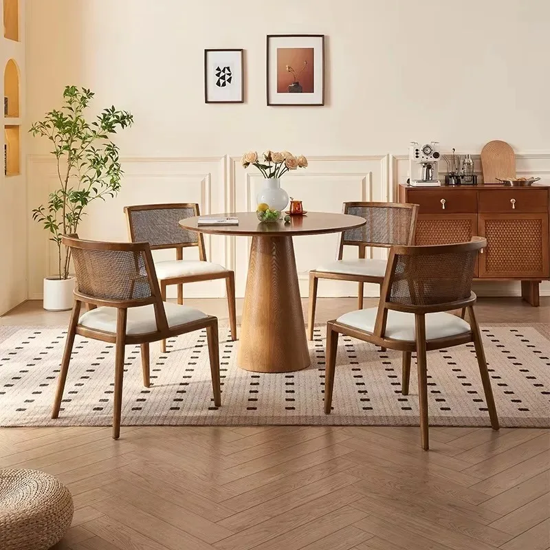 Southeast Asia Vintage Solid Wood Dining Chair Hotel Restaurant Soft Bag Leisure Backrest Vine Chair