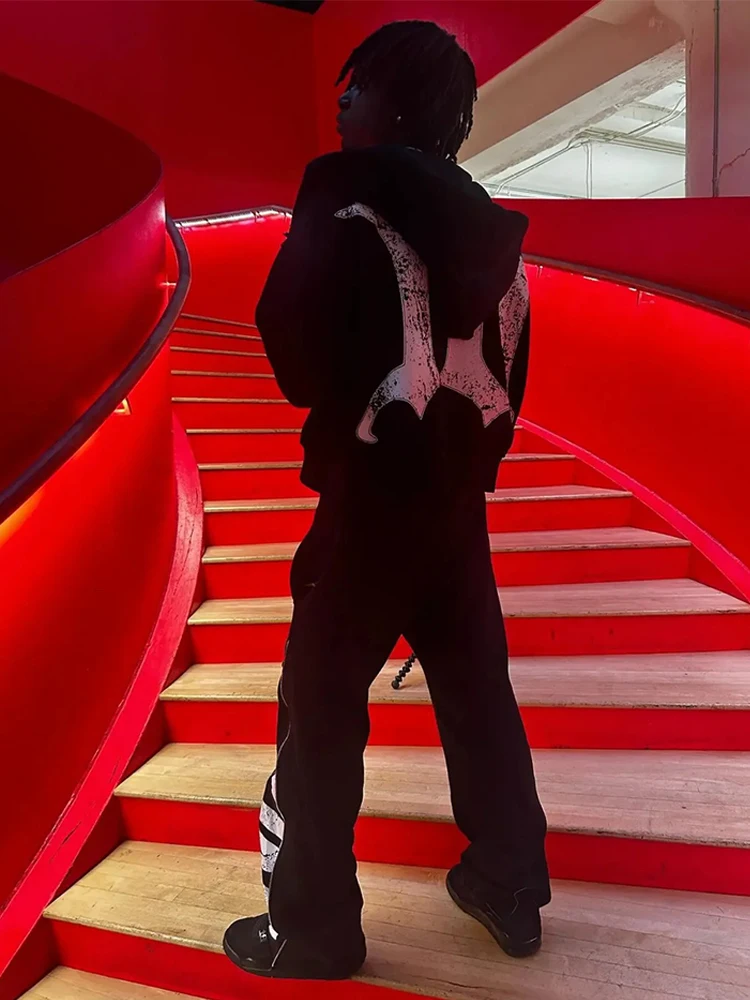 

Черная готическая толстовка на молнии в стиле ретро, толстовка с нашивкой в стиле хип-хоп, мужская и женская куртка в стиле Харадзюку в стиле панк, одежда Y2k