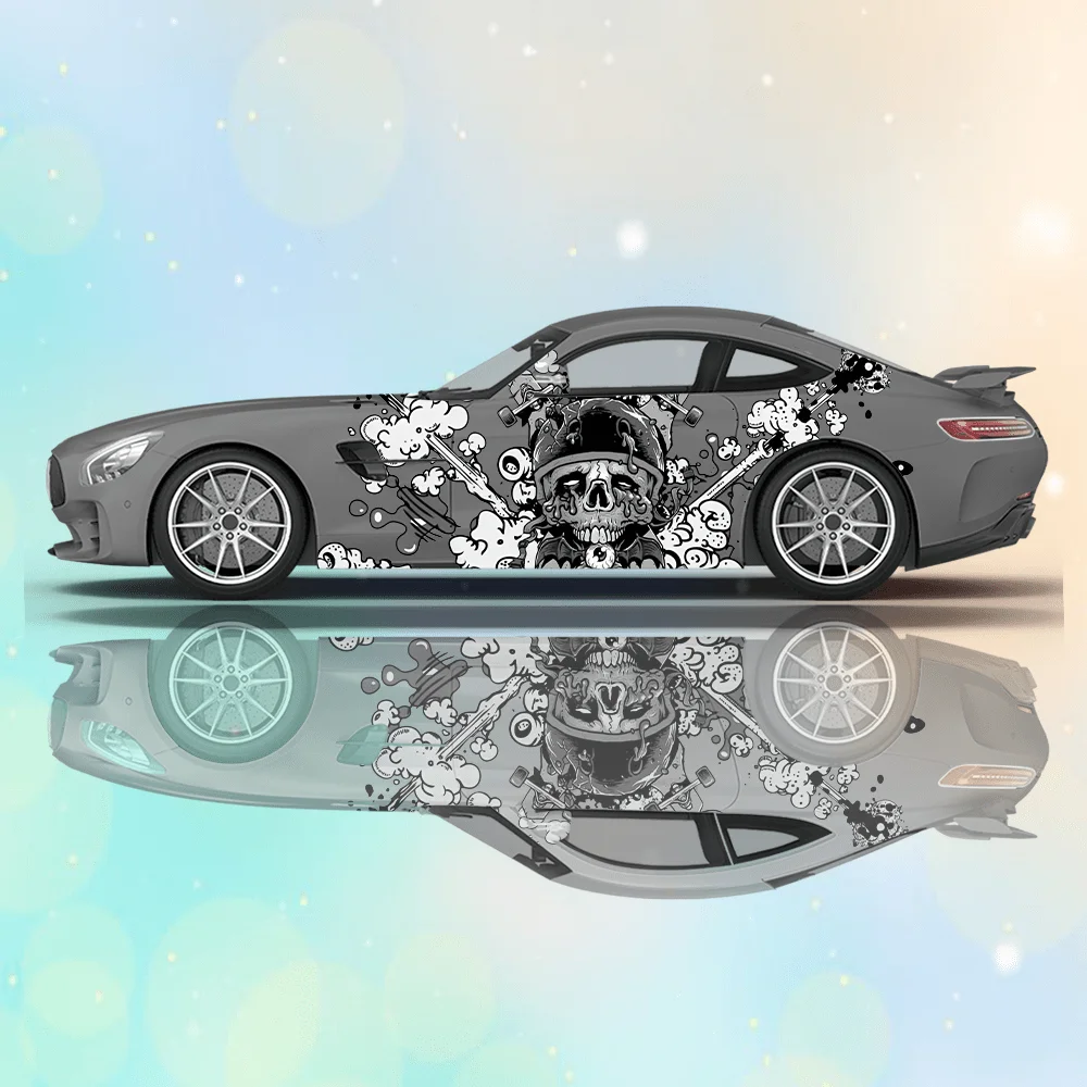 2PCS Cloud splatters, helmet wearing cartoon skull vinyl car decal - self-adhesive PVC sticker suitable for cars, trucks, and SU