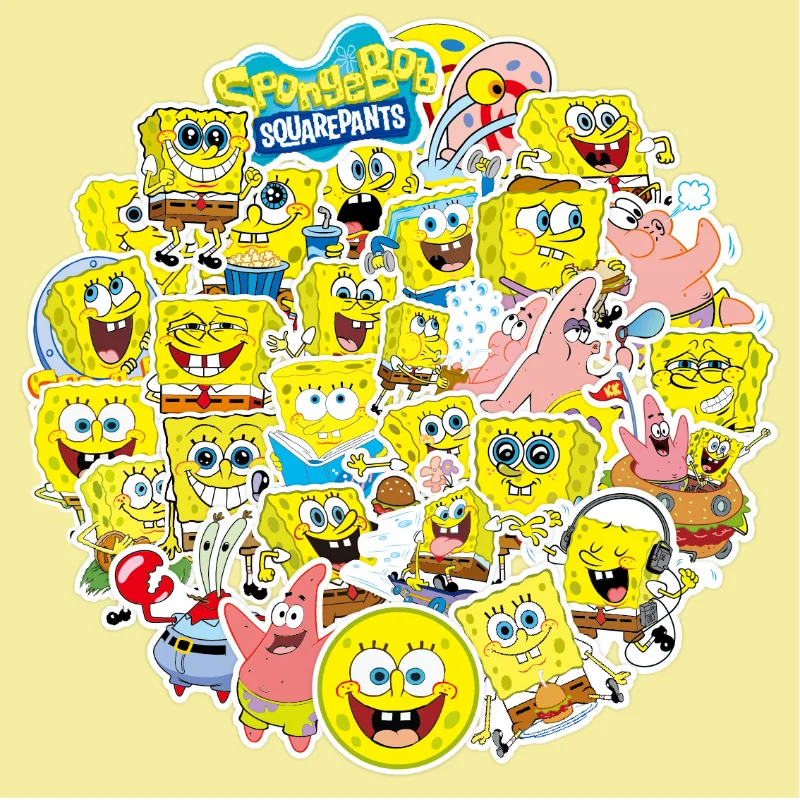 

50Pcs Spongebob Squarepants Stickers Creative Mobile Phone Shell Water Cup Waterproof Decoration Stickers Children's Diy Toy