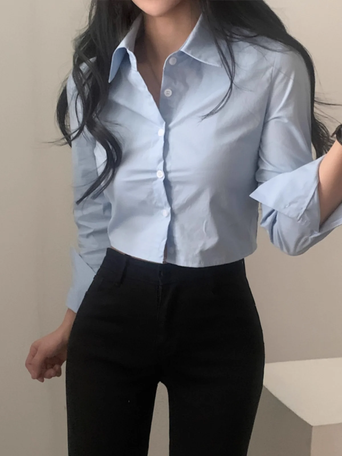 

Chic White High Waist ort Svel Ne Single Button Chic Vintage Women's irt Korean Sle Spring Top