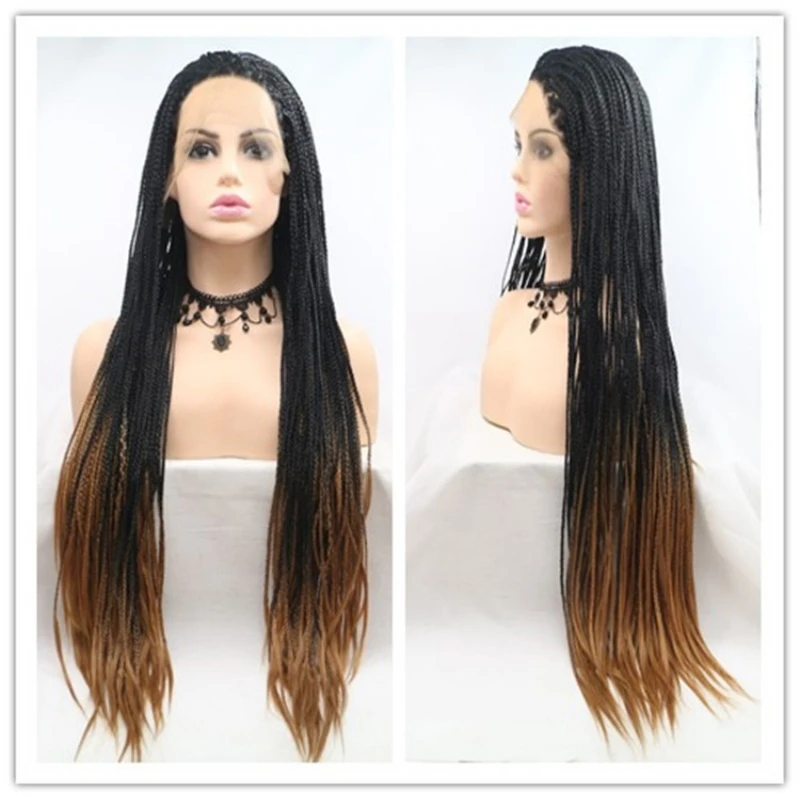 

Ombre #1b/30 180% Density 24 inches Long Synthetic Hair Box Braids Lace Front Wig for Black Woman