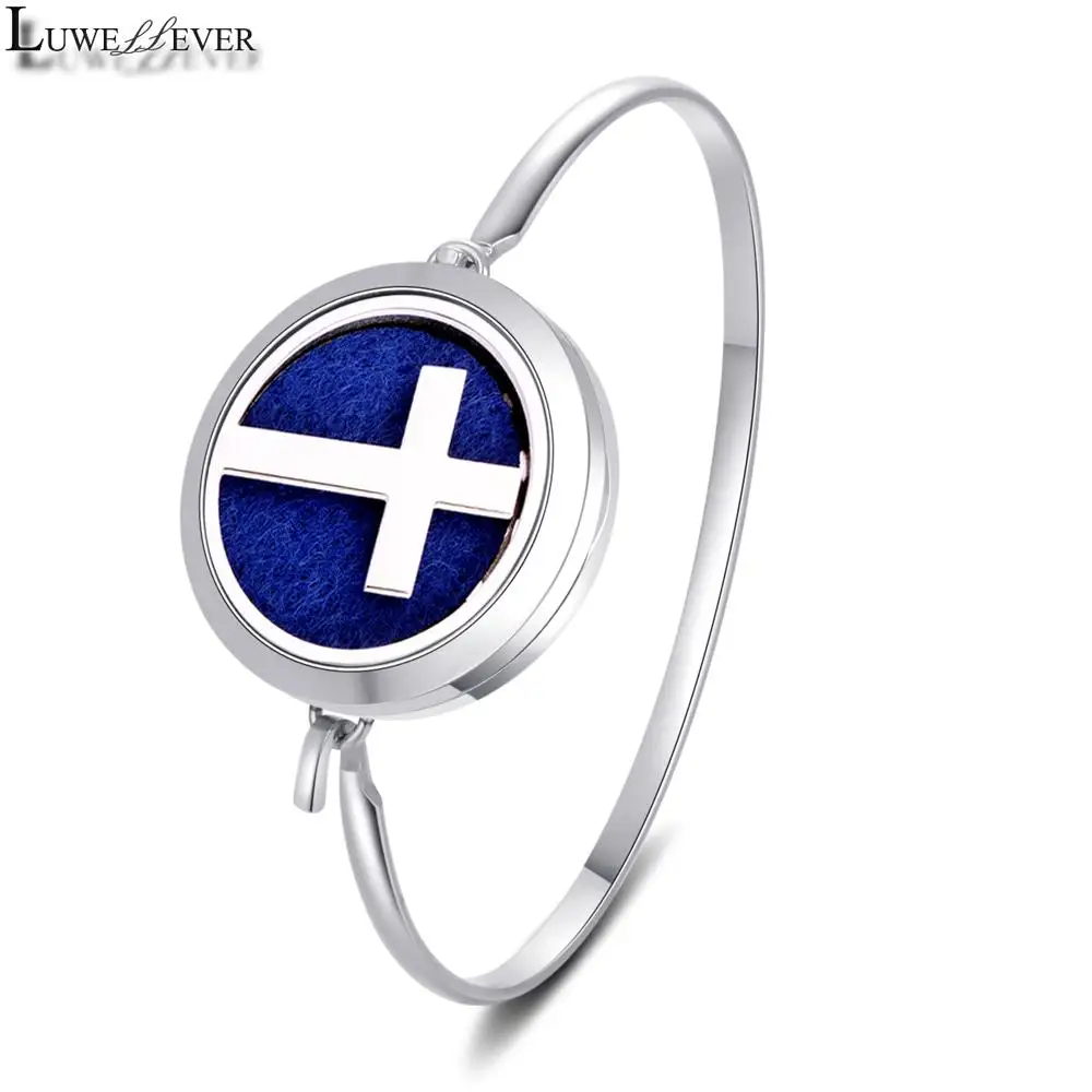 All Stainless Steel Cross Jesus Wing Wave 30mm Air Freshener Perfume Oil Diffuser Locket Charm Jewelry Bangle For Women