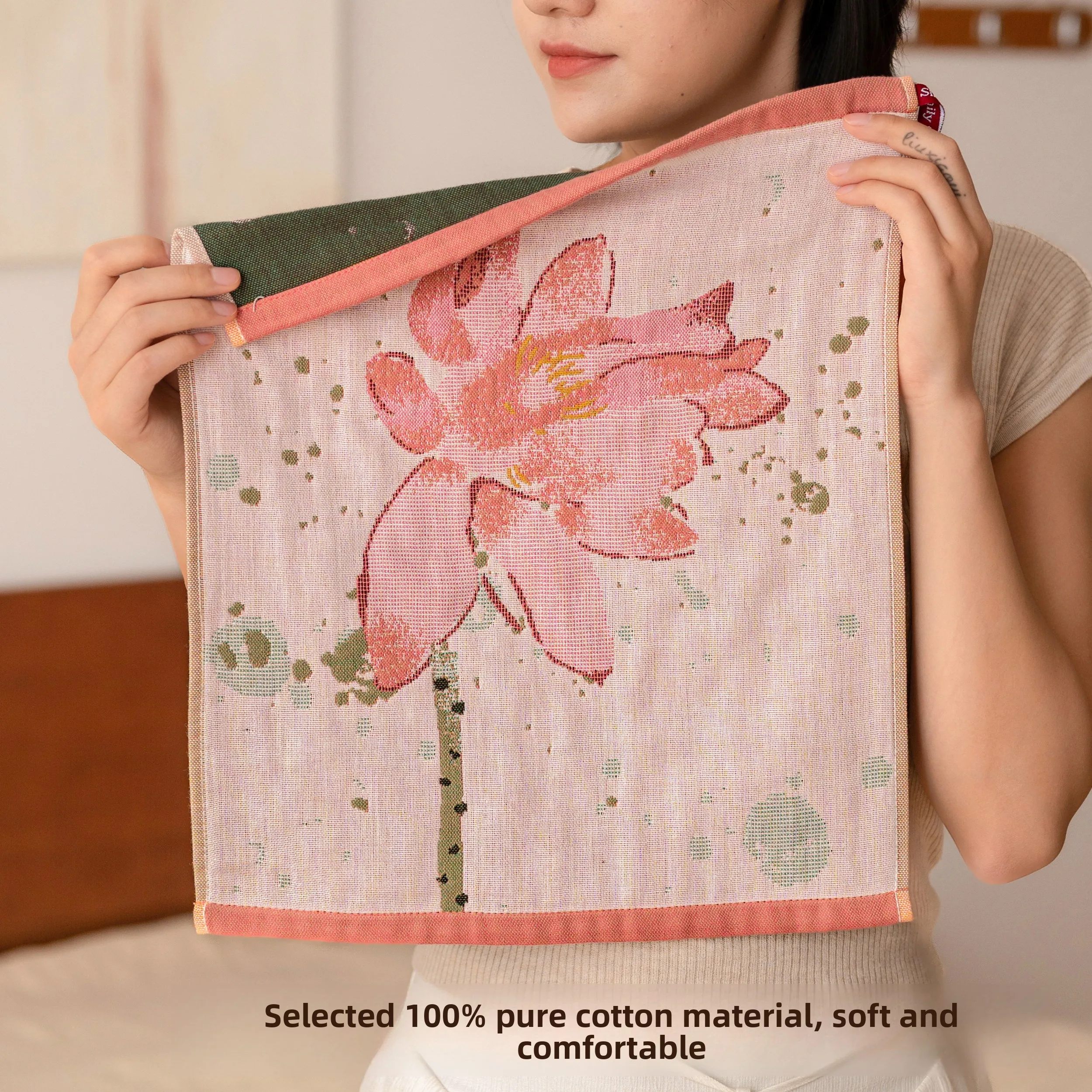 Chinese Style Ink Wash Printed Cotton Square Towel 35x40cm Absorbent Soft Hanging Towel Lotus Chrysanthemum Bamboo Patterns For