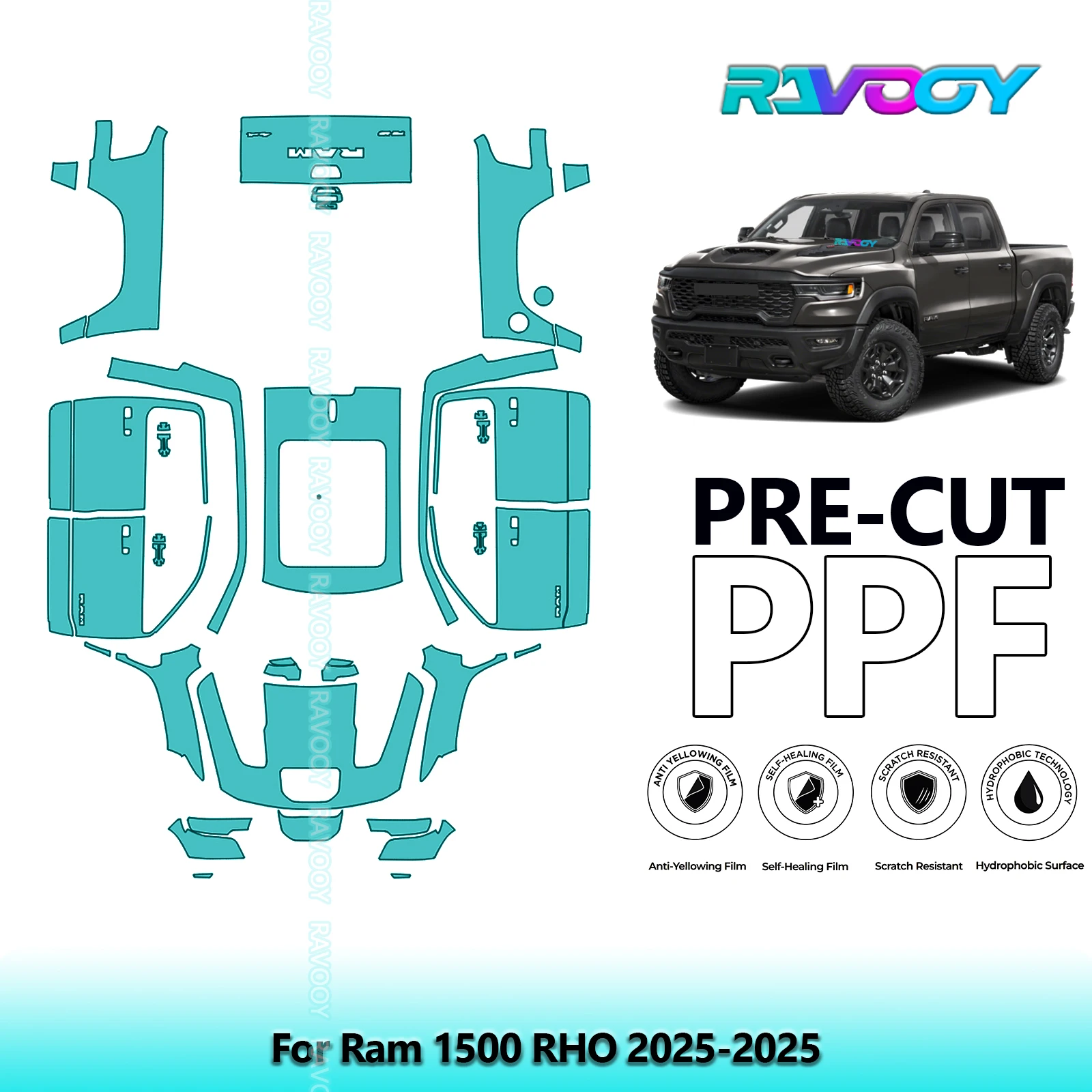 8.5Mil Precut PPF Paint Protection Film Full Vehicle Clear Bra For Ram 1500 RHO 2025-2026 Self-Healing TPU Scratch Resistant
