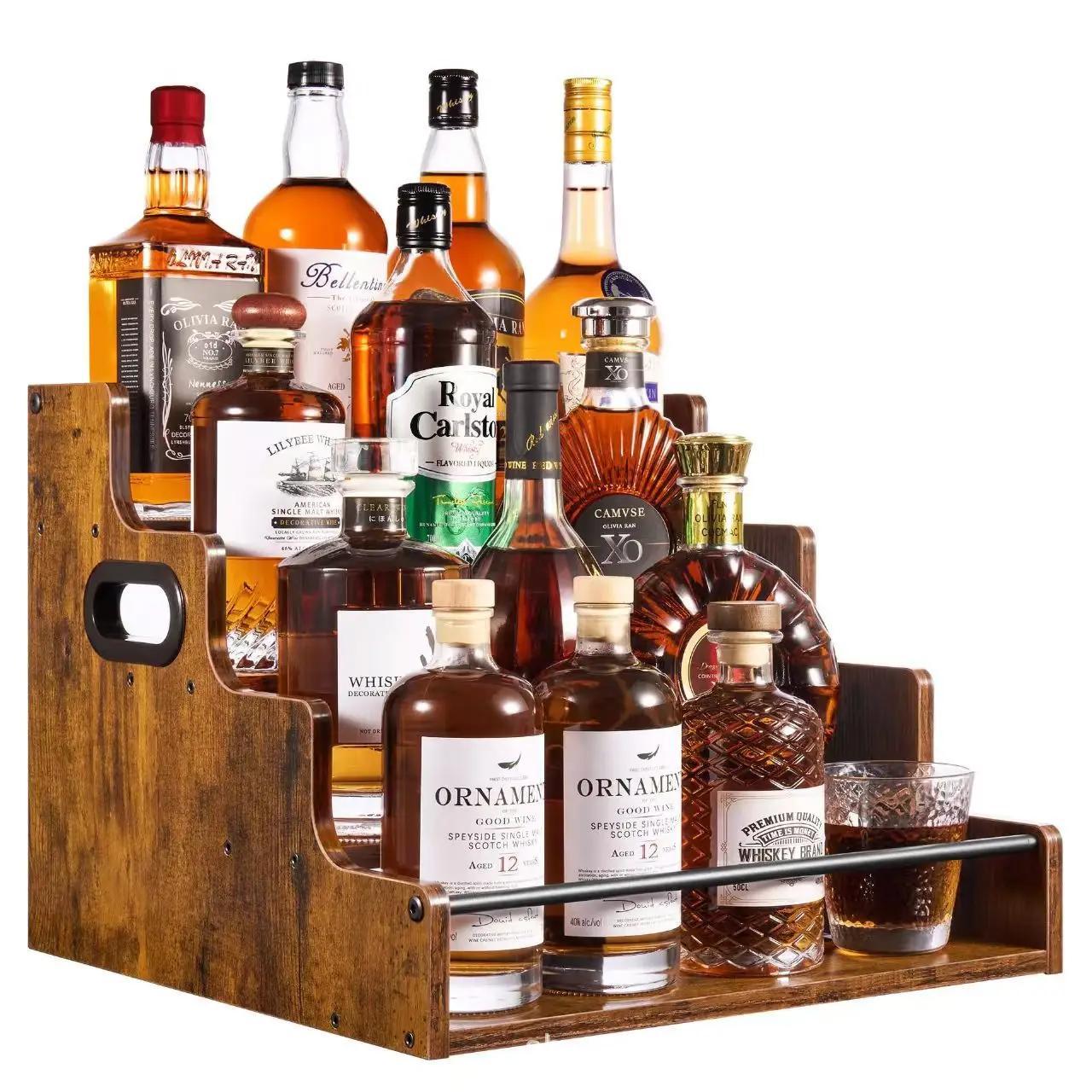 Rustic 4-Tier Display Rack for Kitchen and Bar