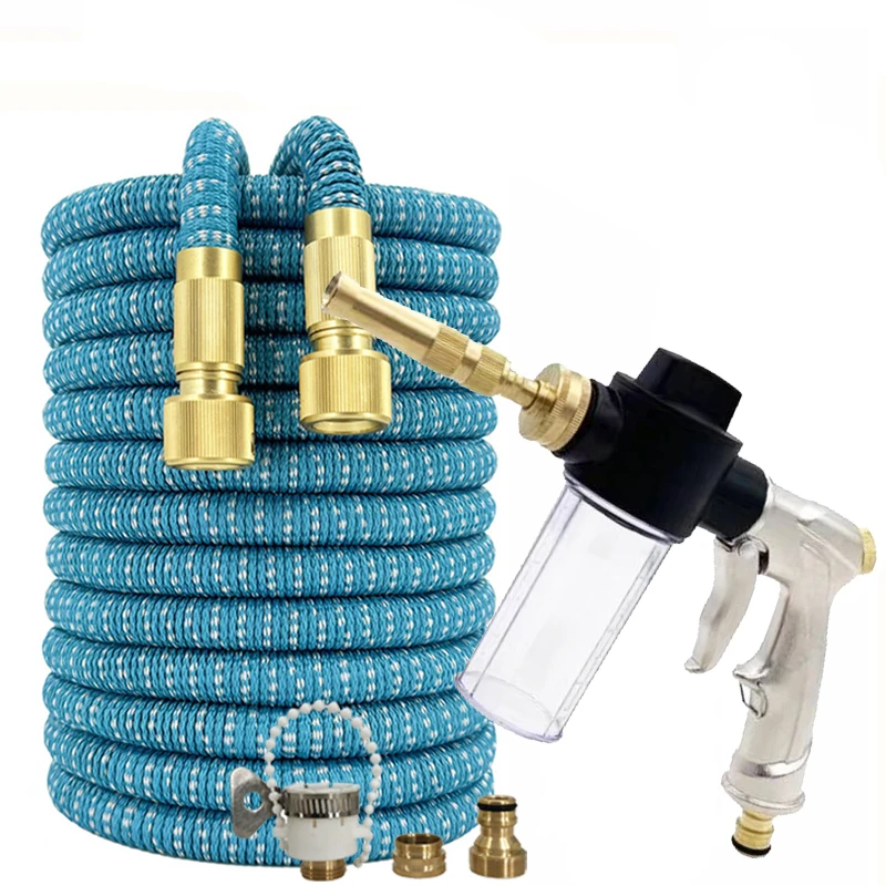 25/100FT Flexible Expansion Magic Hose, Garden Hose, Metal Foam Gun For Vehicle Cleaning And Garden Watering