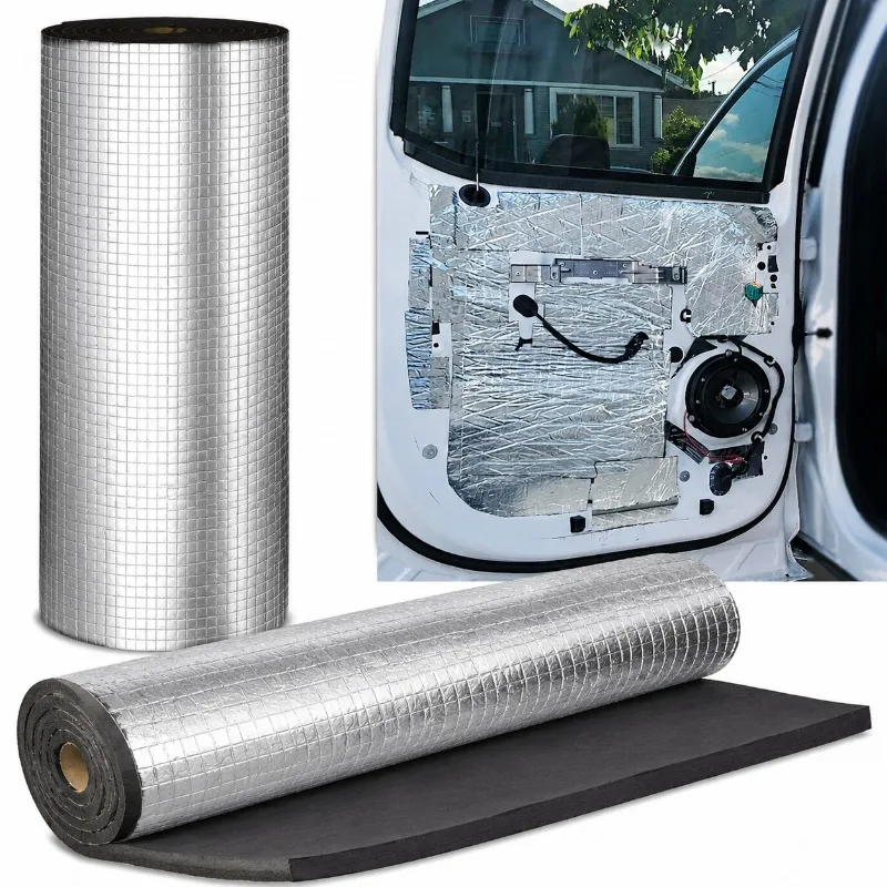 Car Soundproof Insulation Mat 50x200cm Closed Cell Foam Self Adhesive Aluminum Foil Heat Shield Material Car Sound Deadening Pad