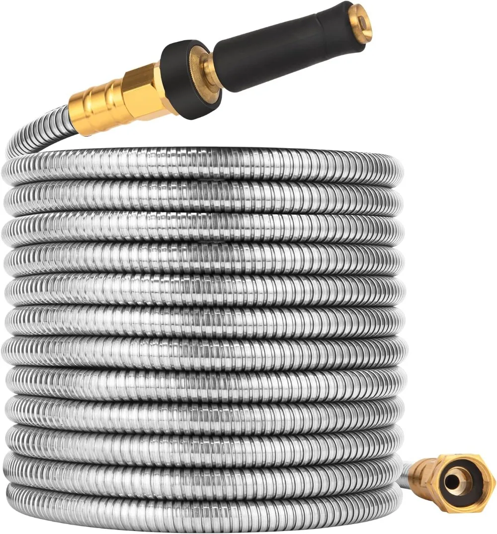 

100 FT Garden Hose Expandable - 304 Stainless Steel Water Hose 100 FT - Heavy Duty Flexible Kink Free Hose, No Bite