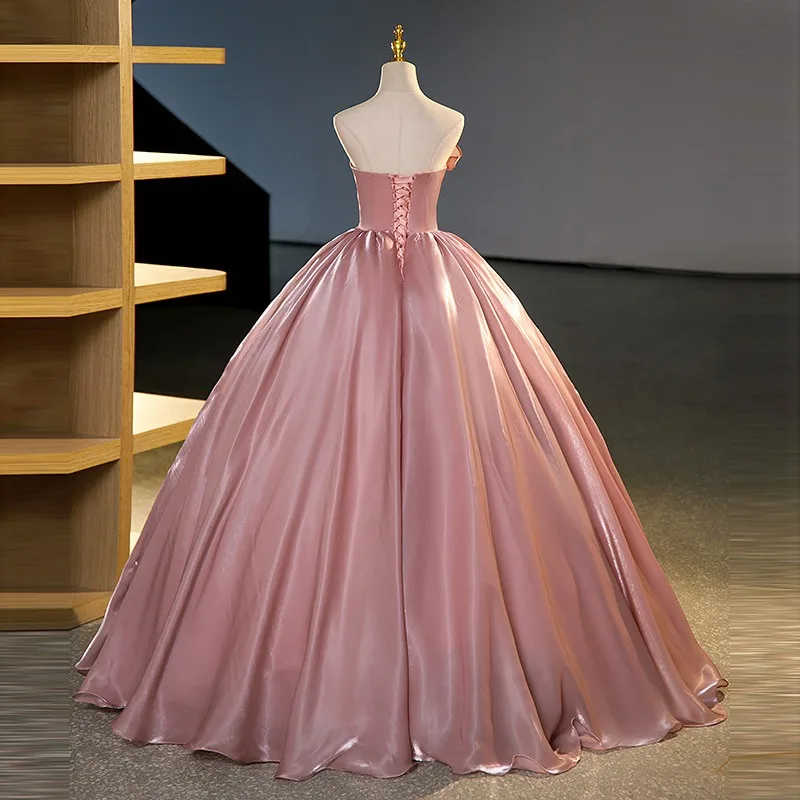 Personalizável 2025 nova cor de pasta de feijão de cetim vestido de noiva sem alças e sem costas, elegante e emagrecedor, vestido de exame de arte de nicho