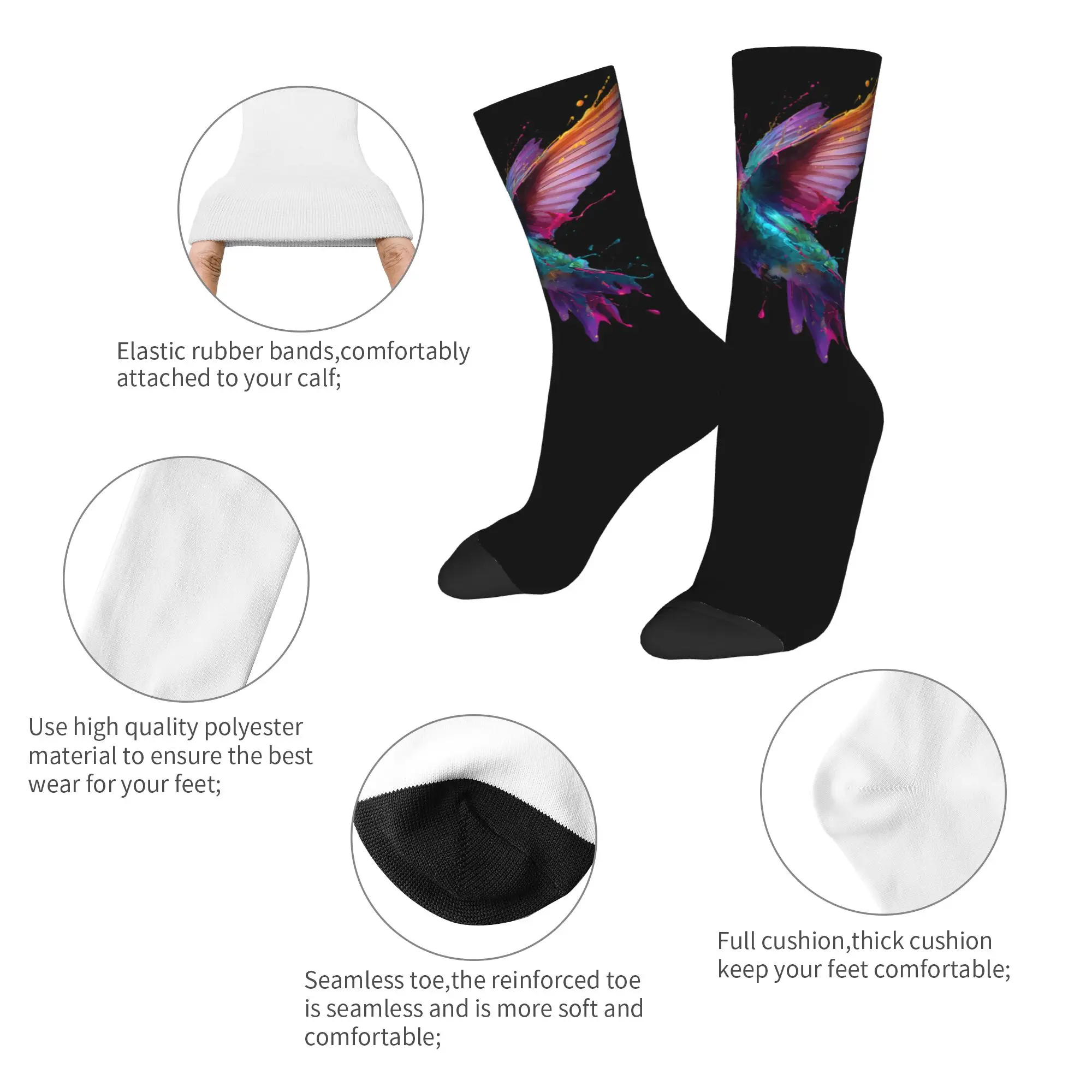 Winter Warm Harajuku Unisex Hummingbird Animal Lover Art Tropical Bird Socks  Breathable Football Socks