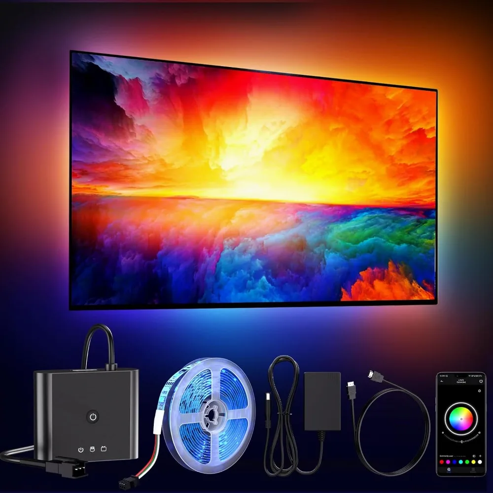 

Комплект светодиодной подсветки Smart TV с блоком синхронизации HDMI 4K30 Гц, светодиодной подсветкой для телевизора длиной 16,4 фута для 55-75 дюймов, светодиодными лентами RGB, синхронизацией цвета изменения