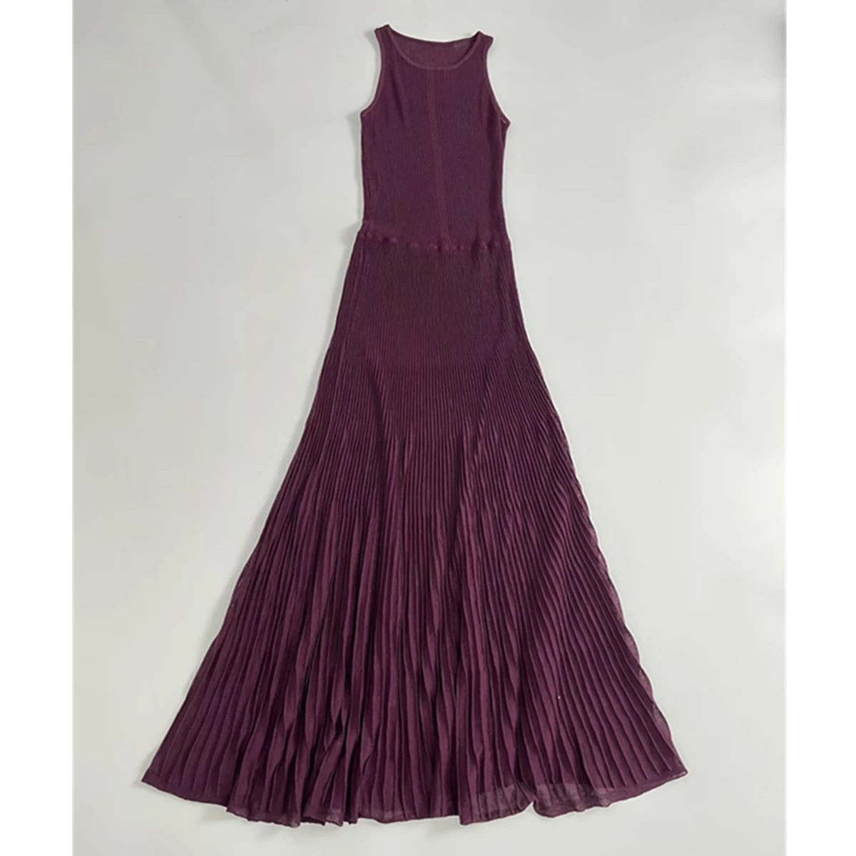 

Jenny&Dave French Fashion Ladies Elegant Burghundy Ribbed Knitted Dress Summer Vacation Sleeveless Dress Tank Dresses Women