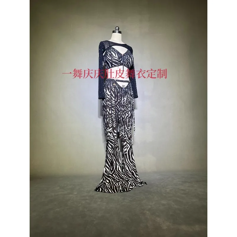 맞춤형 벨리 댄스 의상 공연 복장 얼룩말 패턴 세트 퓨전 바람 격려 연습 드레스 밸리 댄스 슈트