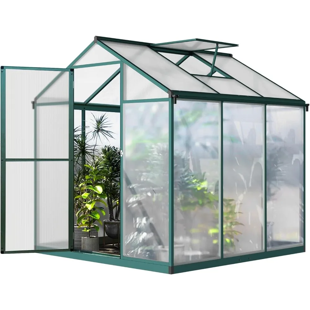 

6.25 x 6 Ft Greenhouse for Outdoors with Quick Structure, Aluminum Alloy & Polycarbonate Green House, Walk in Sunroom for Patio