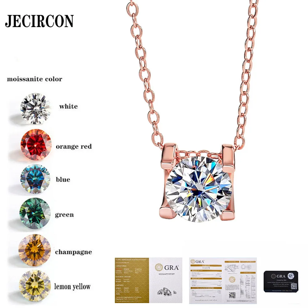 

JECIRCON 925 Sterling Silver Moissanite Necklace for Women Classic Bull Head Plated PT950 Gold Simple Pendant Rose Gold Jewelry