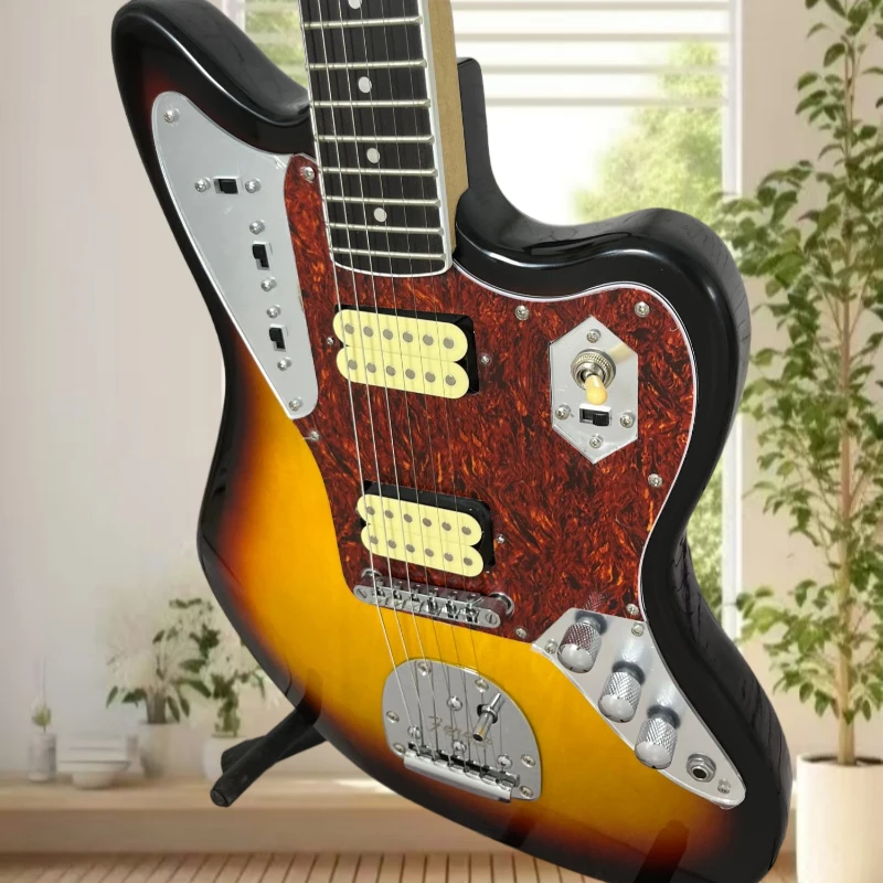 Sunburst Jaguar Style Electric Guitar HH Pickups Floating Tremolo Bridge Mahogany Body Rosewood Neck Surf Rock Free Delivery