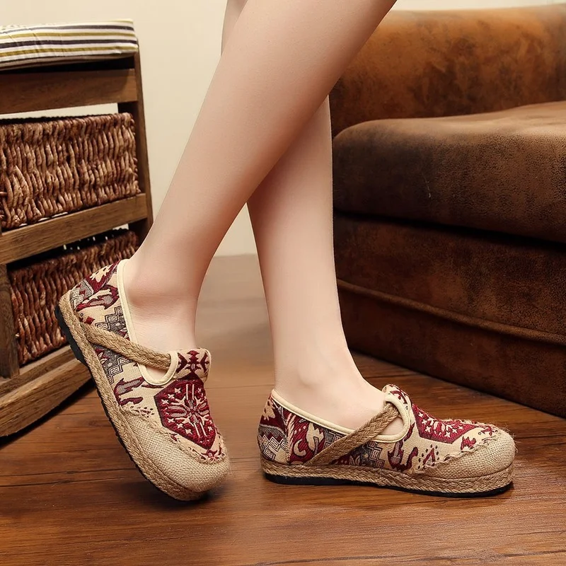 Embroidered Women Casual Linen Cotton Shoes Ladies Walking Flats Woman Driving Loafers  Size 35-42