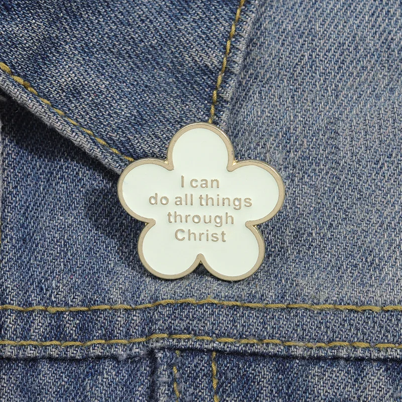 I Can Do All Things Through Christ Enamel Pin Flower Bible Christian Jesus Brooch Lapel Backpack Badge Jewelry Accessories Gifts