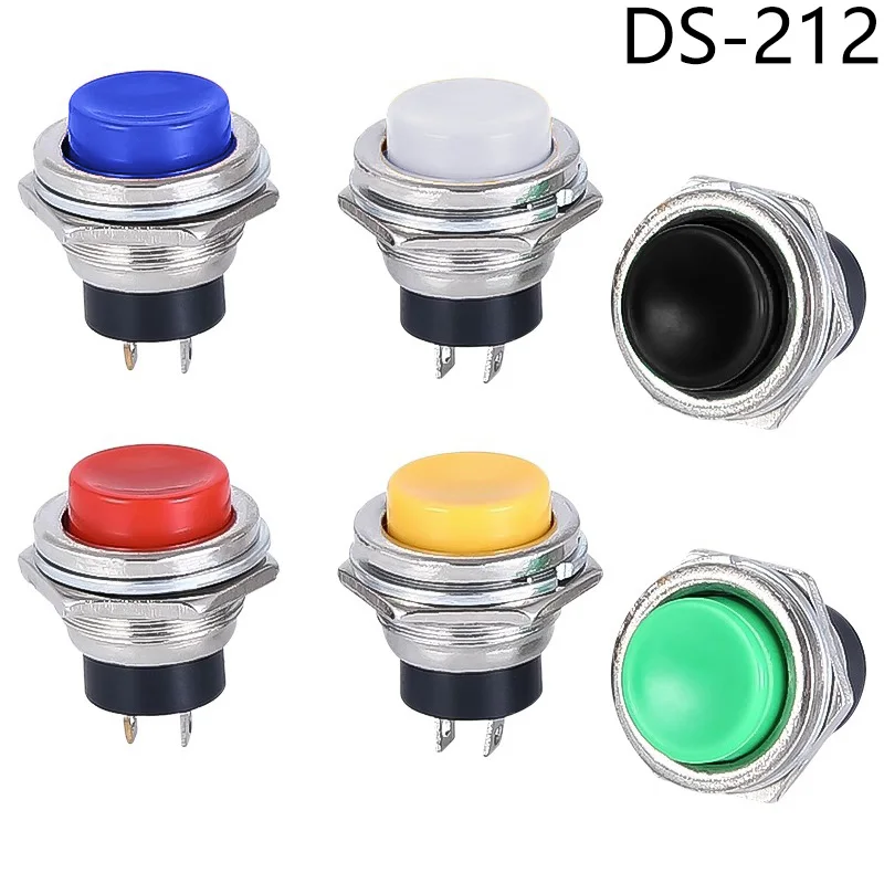 16mm Round Momentary Switch 3A125VAC/6A125VAC DS-212 SPST Self-reset Push Button Switch Red/Green/Blue/Yellow/White/Black